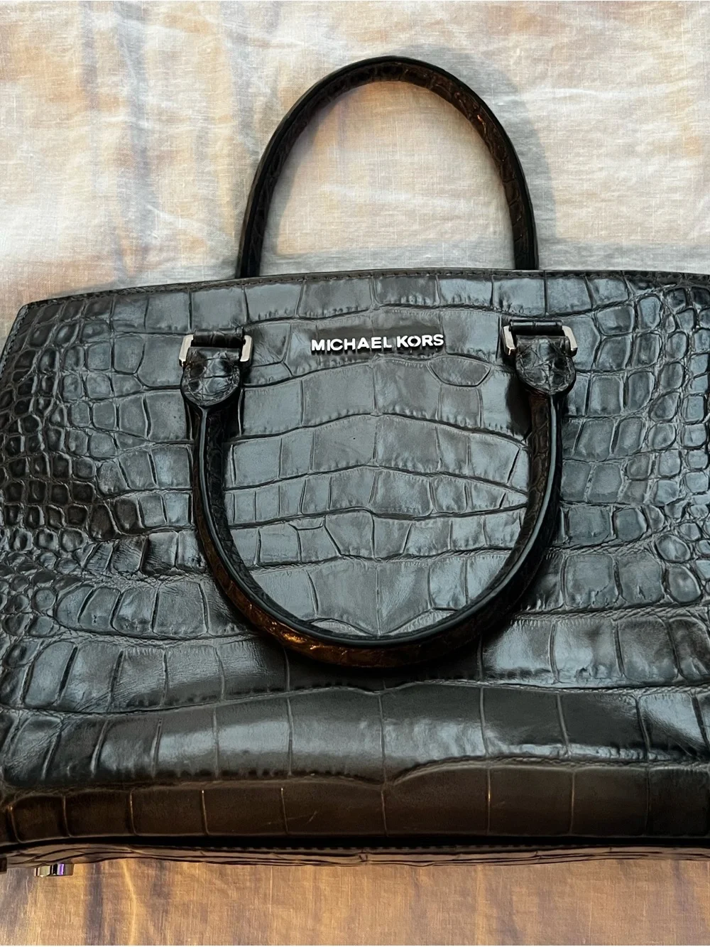 Michael Kors Black Croc-Embossed Leather Men's Briefcase